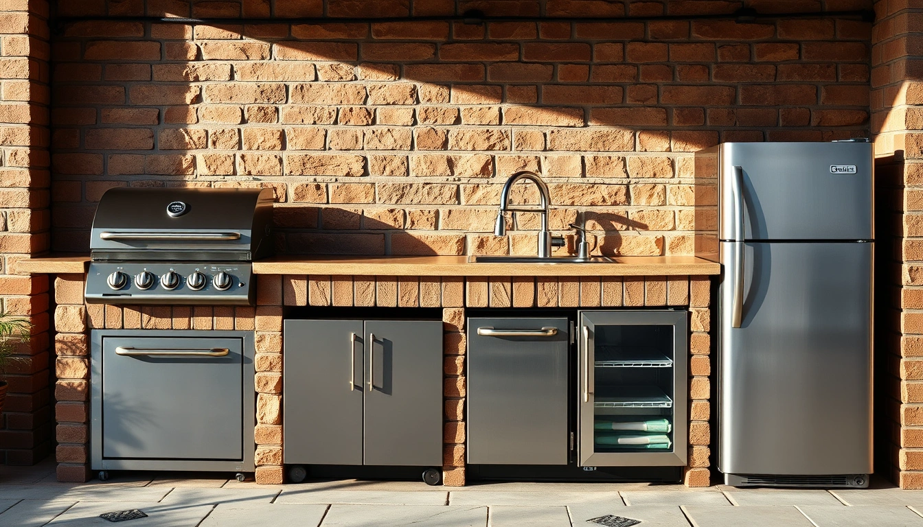 Outdoor kitchen appliance layout: grill, sink, fridge, and storage Outdoor kitchen appliance layout: grill, sink, fridge, and storage