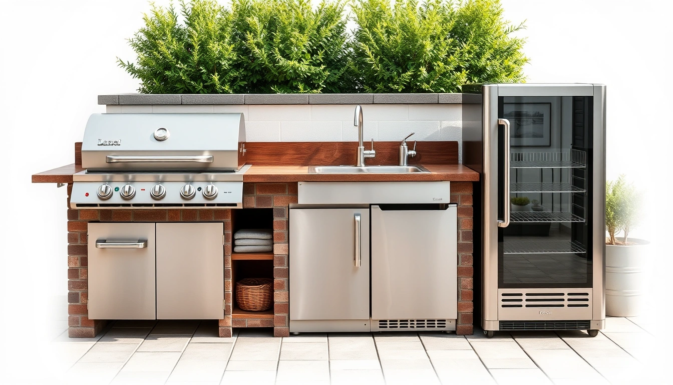 Outdoor kitchen appliance layout: grill, sink, fridge, and storage Outdoor kitchen appliance layout: grill, sink, fridge, and storage